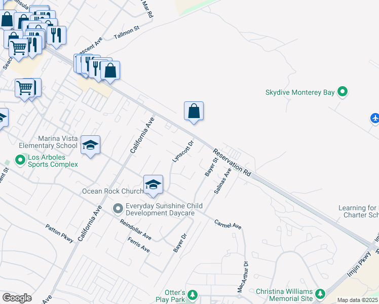 map of restaurants, bars, coffee shops, grocery stores, and more near 459 Edna Ct in Marina