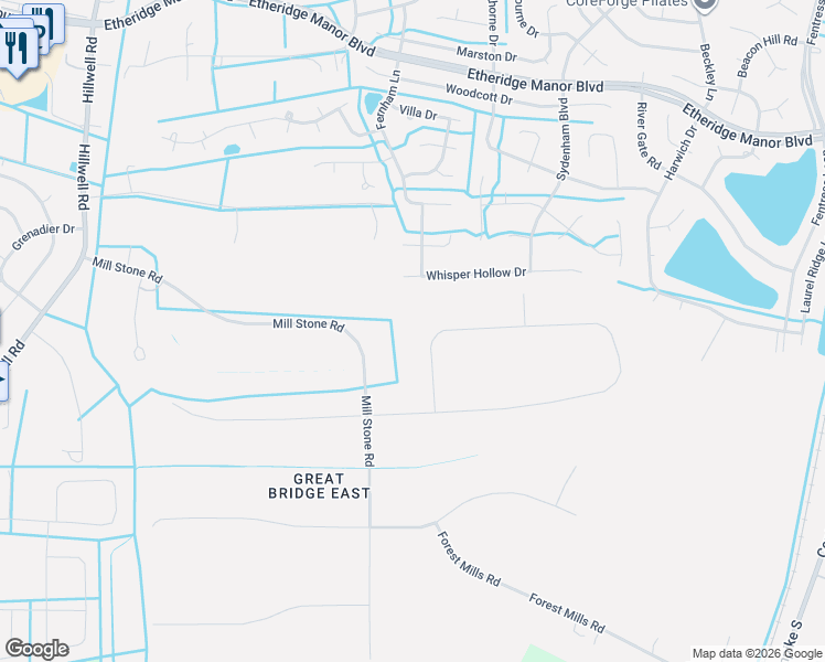 map of restaurants, bars, coffee shops, grocery stores, and more near 517 Woodards Ford Road in Chesapeake