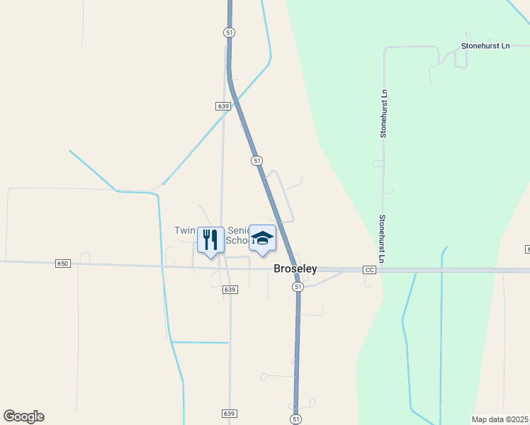 map of restaurants, bars, coffee shops, grocery stores, and more near 9195 Missouri 51 in Broseley