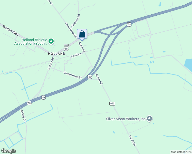map of restaurants, bars, coffee shops, grocery stores, and more near 321 Dutch Road in Suffolk