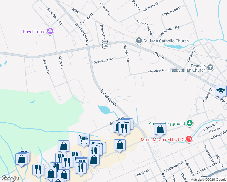map of restaurants, bars, coffee shops, grocery stores, and more near 101 Summit Path in Franklin