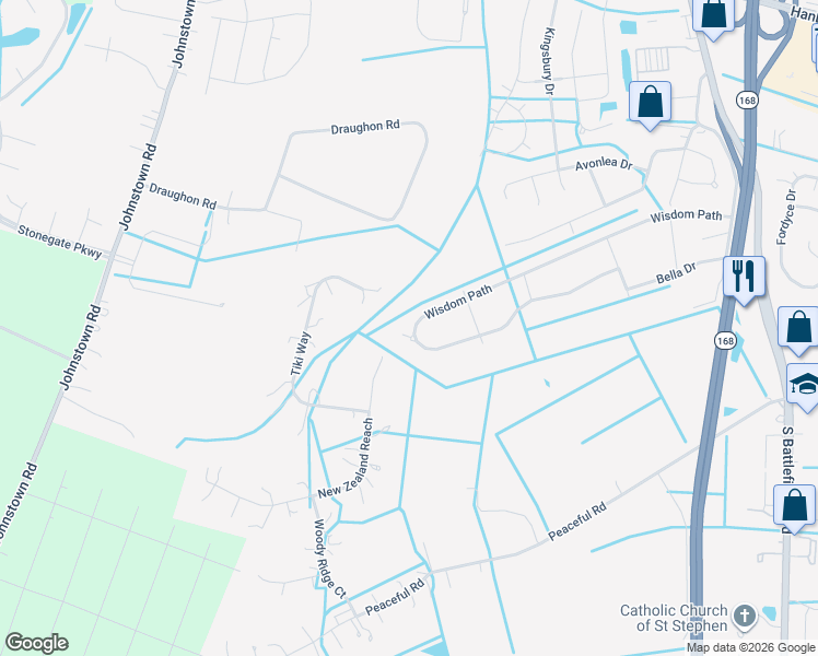 map of restaurants, bars, coffee shops, grocery stores, and more near 332 Wisdom Path in Chesapeake