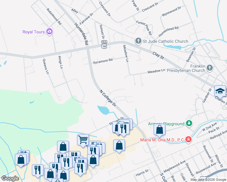 map of restaurants, bars, coffee shops, grocery stores, and more near 101 Summit Path in Franklin