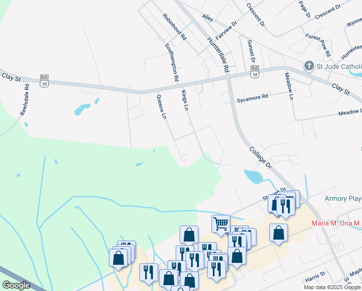 map of restaurants, bars, coffee shops, grocery stores, and more near 205 Queens Lane in Franklin