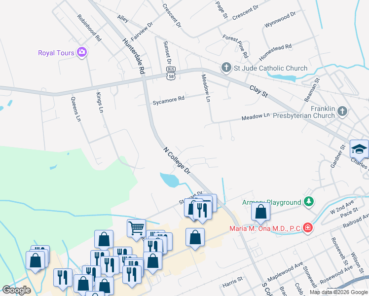map of restaurants, bars, coffee shops, grocery stores, and more near 101 Summit Path in Franklin