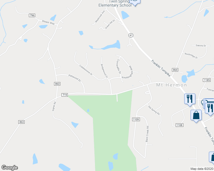 map of restaurants, bars, coffee shops, grocery stores, and more near 4003 Bridgewood Drive in Danville