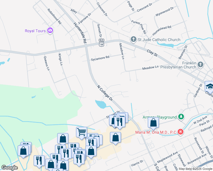 map of restaurants, bars, coffee shops, grocery stores, and more near 101 Summit Path in Franklin