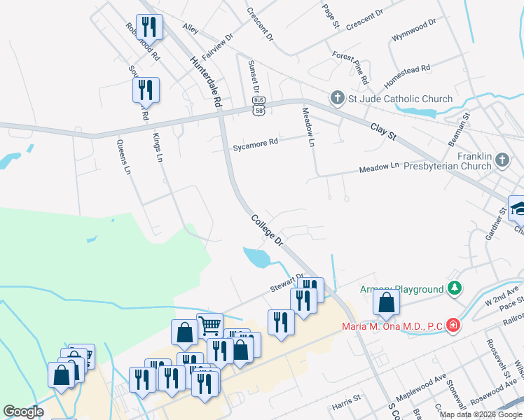 map of restaurants, bars, coffee shops, grocery stores, and more near 101 Summit Path in Franklin