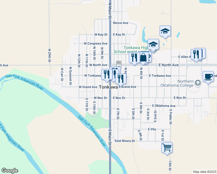 map of restaurants, bars, coffee shops, grocery stores, and more near in Tonkawa