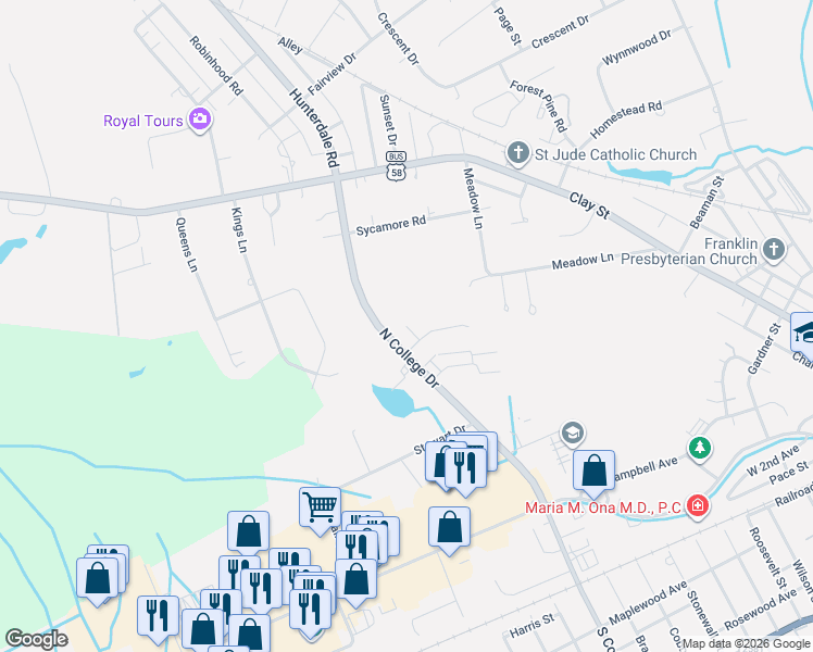 map of restaurants, bars, coffee shops, grocery stores, and more near 101 Summit Path in Franklin