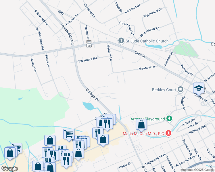 map of restaurants, bars, coffee shops, grocery stores, and more near 376 North College Drive in Franklin