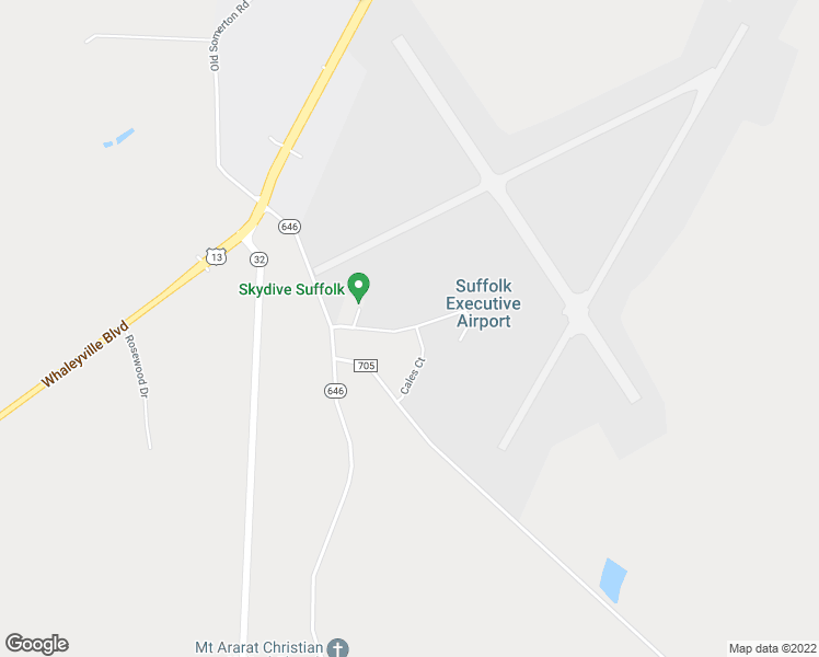 map of restaurants, bars, coffee shops, grocery stores, and more near Suffolk Airport Road in Suffolk