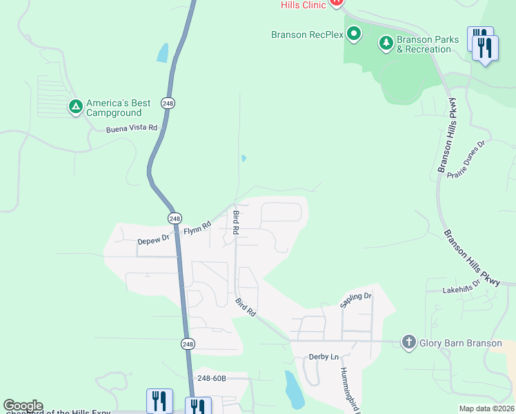map of restaurants, bars, coffee shops, grocery stores, and more near 157 Quail Rd in Branson