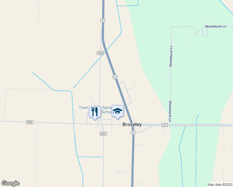 map of restaurants, bars, coffee shops, grocery stores, and more near 9195 Missouri 51 in Broseley