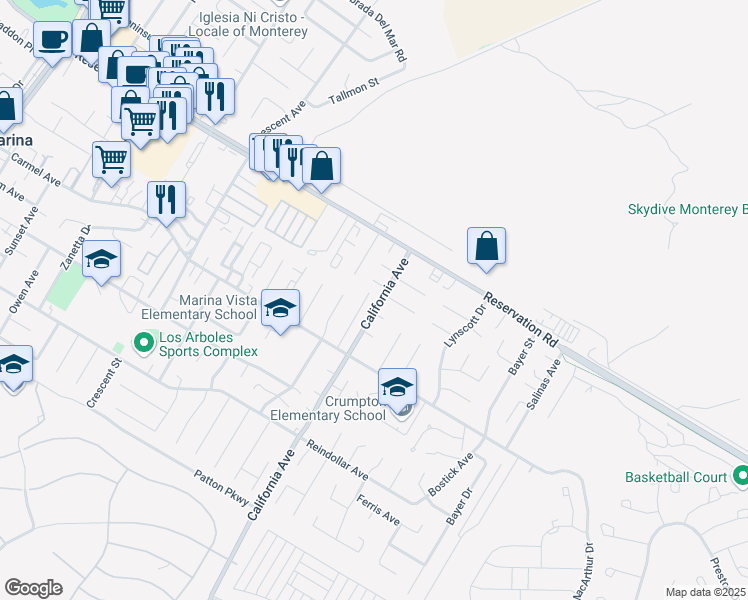 map of restaurants, bars, coffee shops, grocery stores, and more near 3114 Flower Circle in Marina