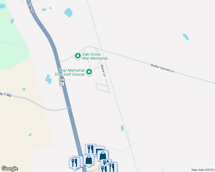 map of restaurants, bars, coffee shops, grocery stores, and more near 139 Mace Lane in Oak Grove