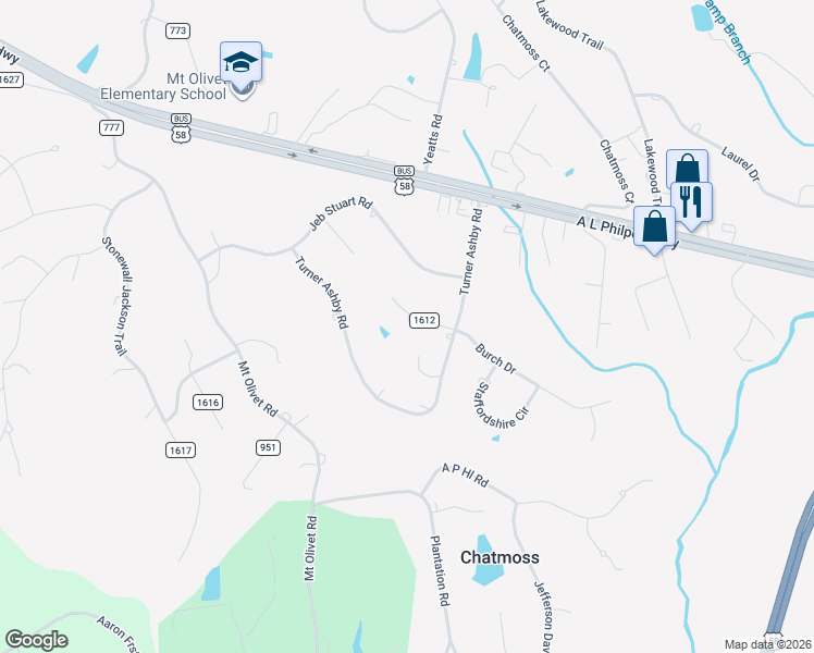 map of restaurants, bars, coffee shops, grocery stores, and more near 135 Turner Ashby Court in Martinsville