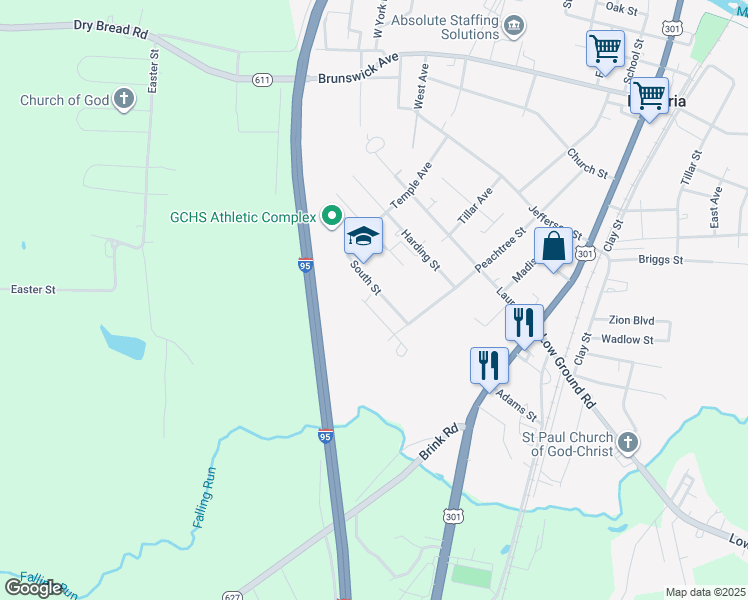 map of restaurants, bars, coffee shops, grocery stores, and more near 403 Harding Street in Emporia
