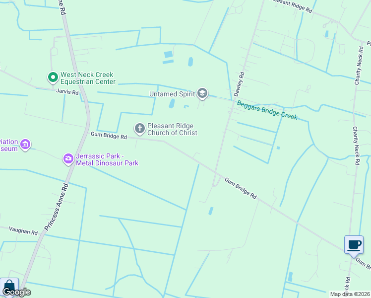 map of restaurants, bars, coffee shops, grocery stores, and more near 1944 Gum Bridge Road in Virginia Beach