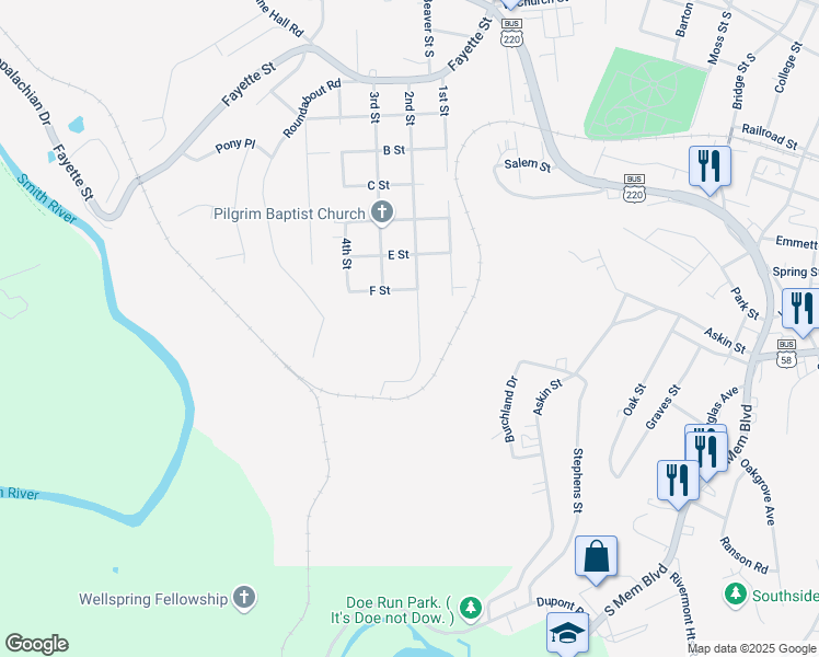 map of restaurants, bars, coffee shops, grocery stores, and more near 801-905 2nd St in Martinsville
