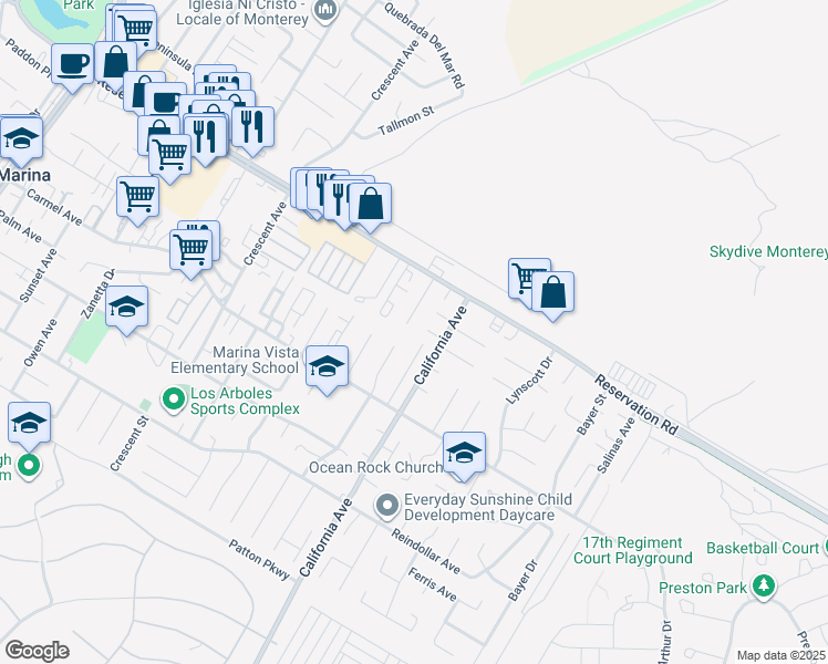 map of restaurants, bars, coffee shops, grocery stores, and more near 3117 Flower Circle in Marina