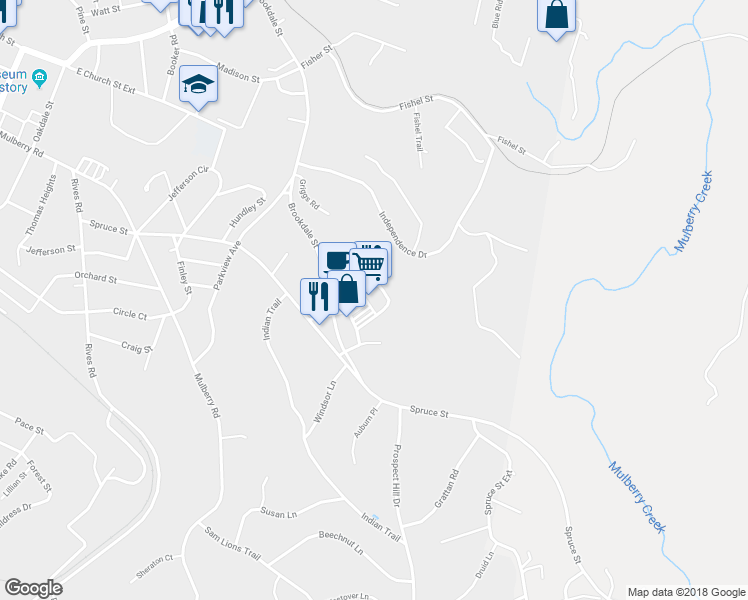 map of restaurants, bars, coffee shops, grocery stores, and more near 1101 Brookdale Street in Martinsville