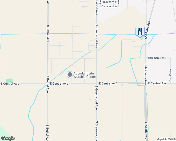 map of restaurants, bars, coffee shops, grocery stores, and more near 3841 South Greenwood Avenue in Sanger