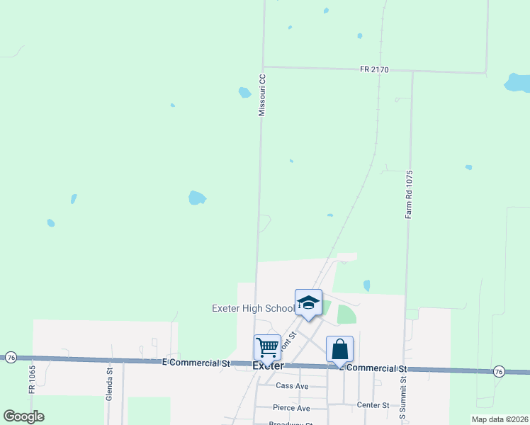 map of restaurants, bars, coffee shops, grocery stores, and more near 9696 State Highway CC in Exeter