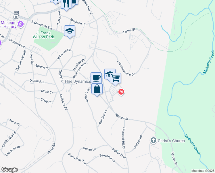 map of restaurants, bars, coffee shops, grocery stores, and more near 1049 Brookdale Street in Martinsville