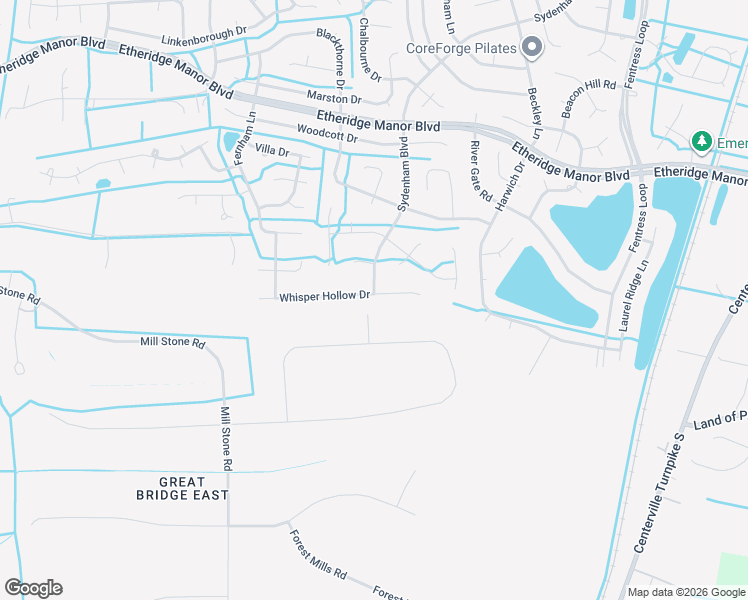 map of restaurants, bars, coffee shops, grocery stores, and more near 863 Whisper Hollow Drive in Chesapeake