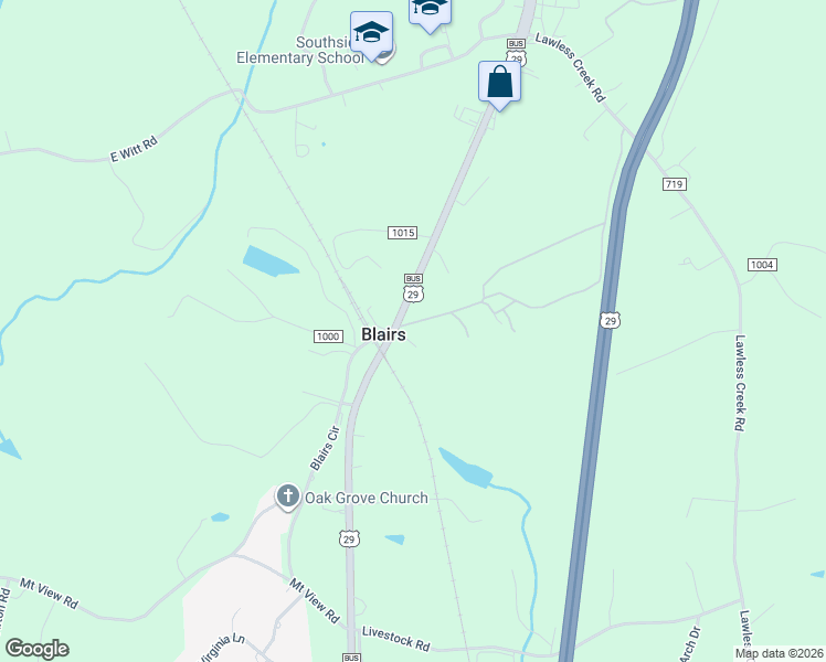 map of restaurants, bars, coffee shops, grocery stores, and more near in Blairs