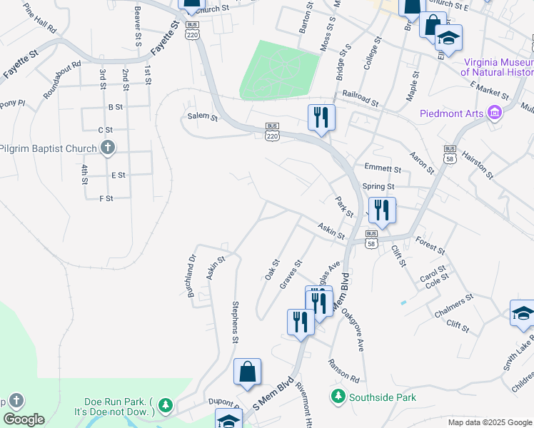 map of restaurants, bars, coffee shops, grocery stores, and more near 1001-1099 Askin St in Martinsville