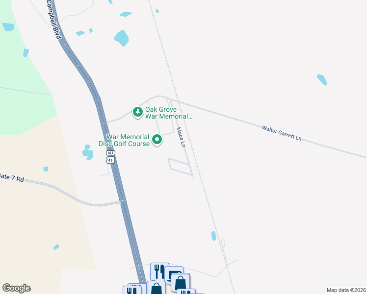 map of restaurants, bars, coffee shops, grocery stores, and more near 139 Mace Lane in Oak Grove