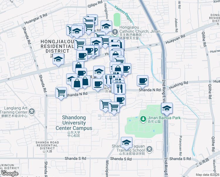 map of restaurants, bars, coffee shops, grocery stores, and more near in Jinan