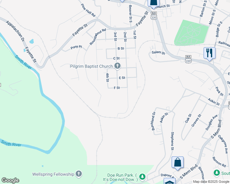map of restaurants, bars, coffee shops, grocery stores, and more near 810 2nd Street in Martinsville