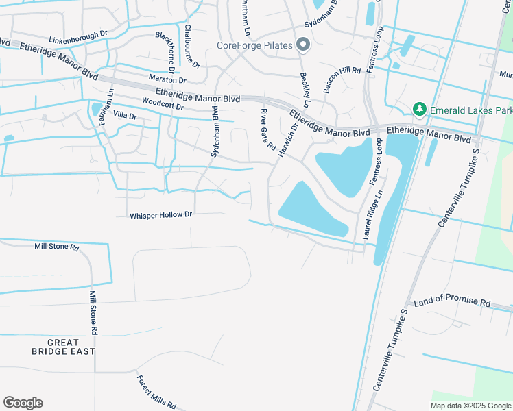map of restaurants, bars, coffee shops, grocery stores, and more near 1216 Woodstream Court in Chesapeake