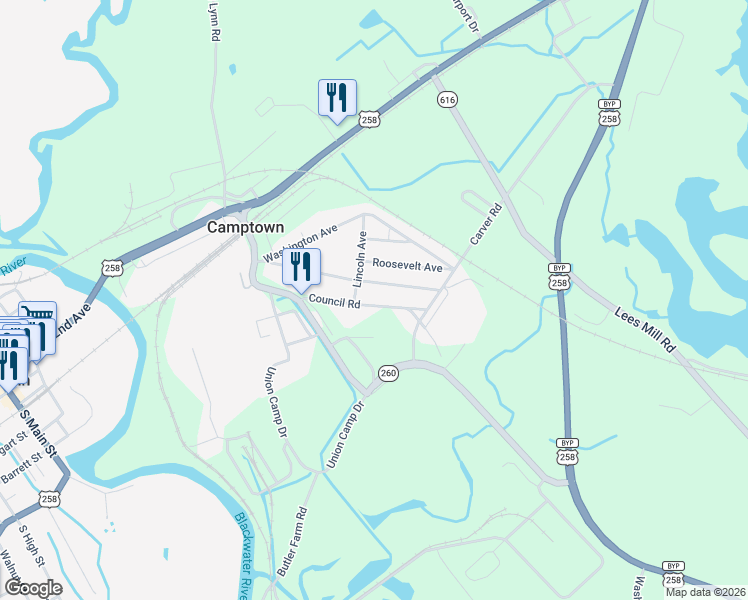 map of restaurants, bars, coffee shops, grocery stores, and more near 308 State Route 1604 in Franklin