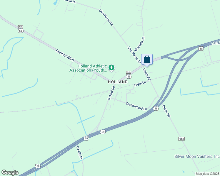 map of restaurants, bars, coffee shops, grocery stores, and more near 100 Tree Lane in Suffolk