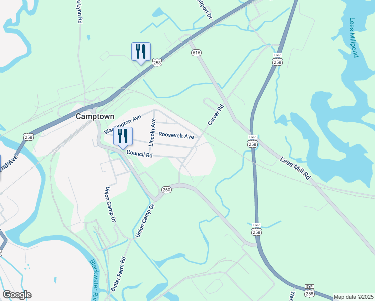 map of restaurants, bars, coffee shops, grocery stores, and more near 350 Pocahontas Avenue in Franklin