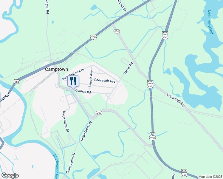 map of restaurants, bars, coffee shops, grocery stores, and more near 350 Pocahontas Avenue in Franklin