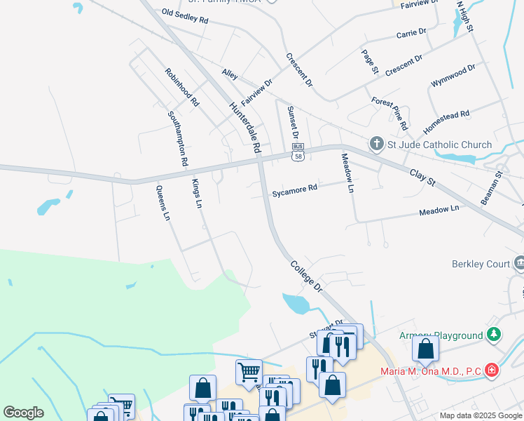 map of restaurants, bars, coffee shops, grocery stores, and more near 399 North College Drive in Franklin