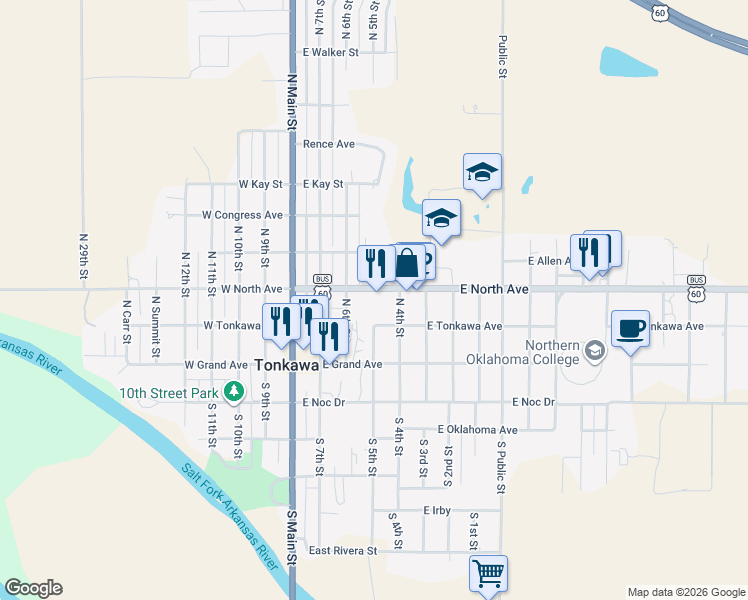 map of restaurants, bars, coffee shops, grocery stores, and more near in Tonkawa