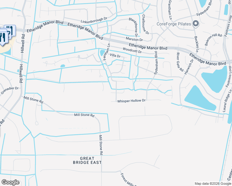 map of restaurants, bars, coffee shops, grocery stores, and more near 710 Deer Ridge Court in Chesapeake