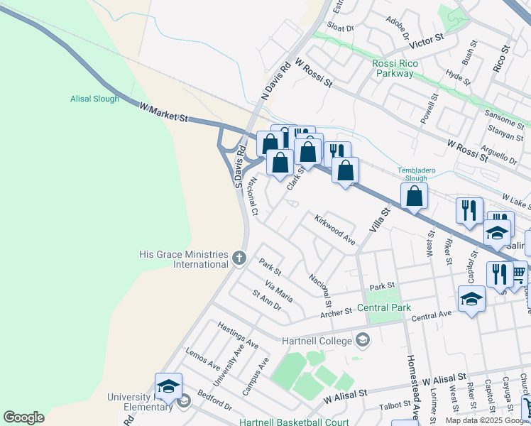 map of restaurants, bars, coffee shops, grocery stores, and more near 769 Nacional Court in Salinas