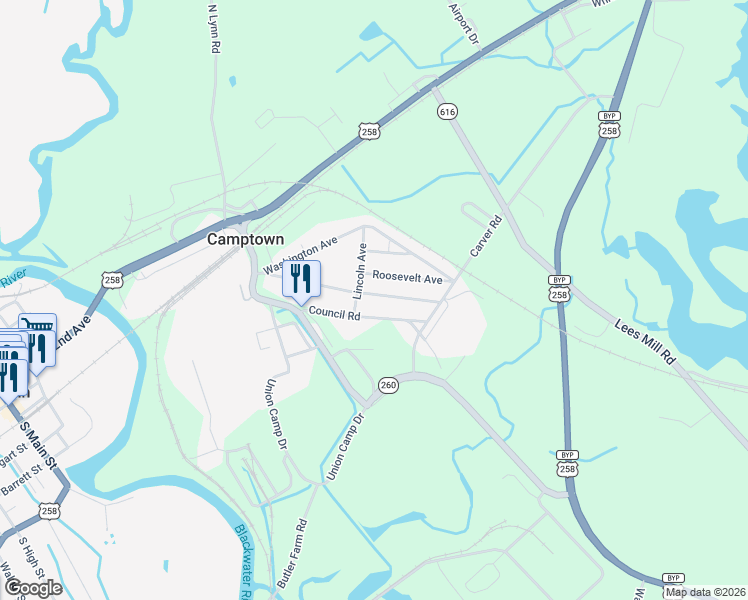 map of restaurants, bars, coffee shops, grocery stores, and more near 308 State Route 1604 in Franklin