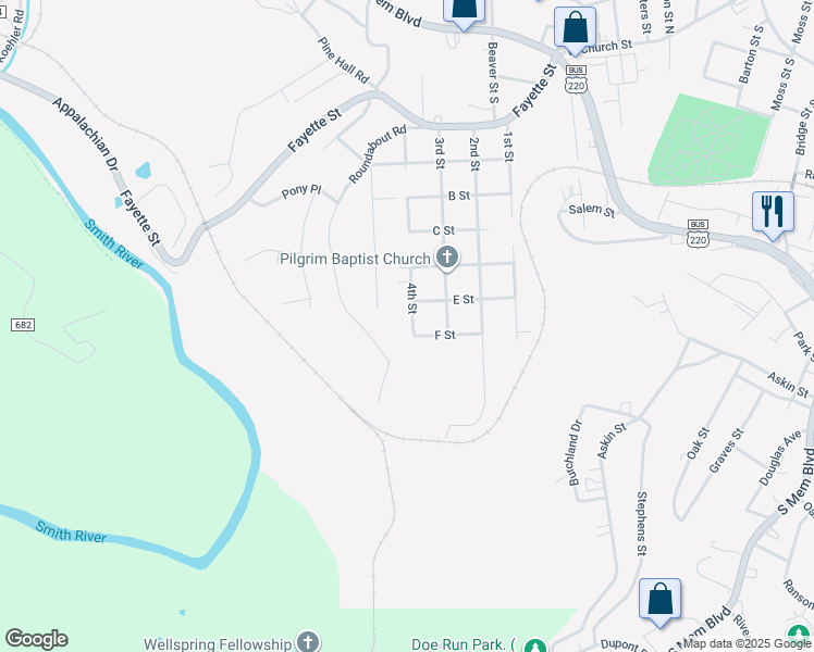 map of restaurants, bars, coffee shops, grocery stores, and more near 710 4th Street in Martinsville