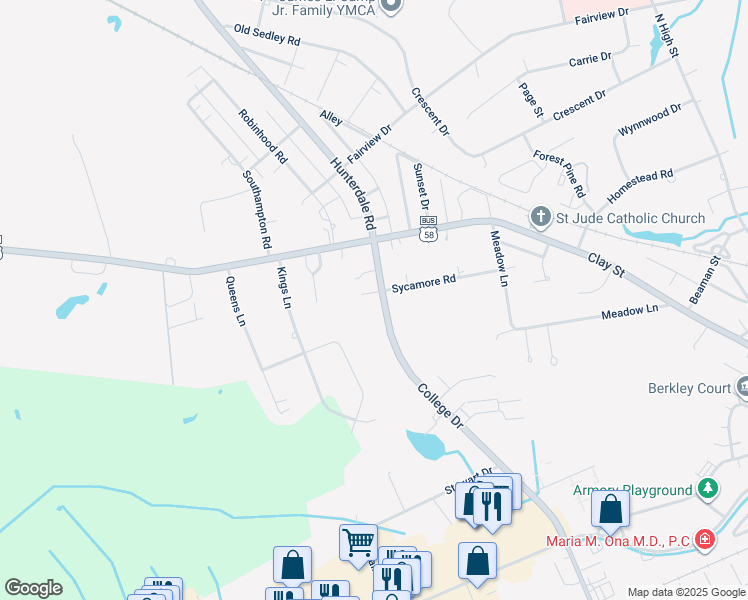map of restaurants, bars, coffee shops, grocery stores, and more near 399 North College Drive in Franklin