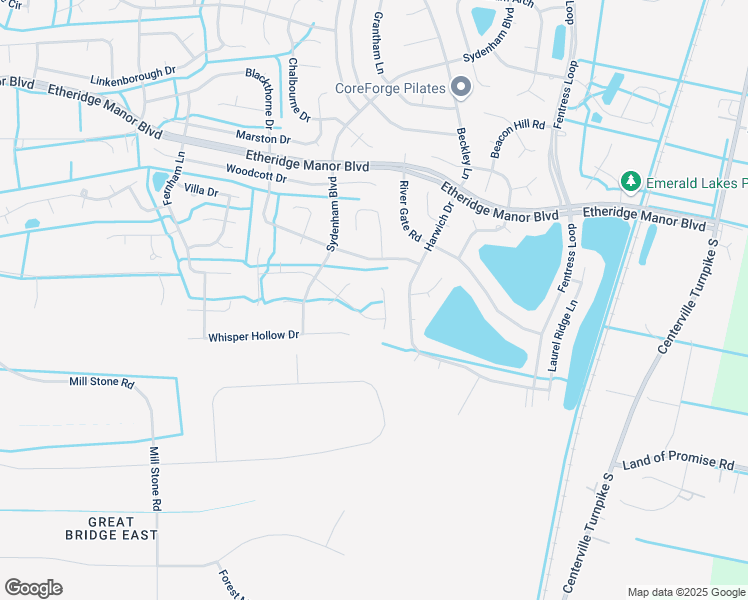 map of restaurants, bars, coffee shops, grocery stores, and more near 1216 Woodstream Court in Chesapeake