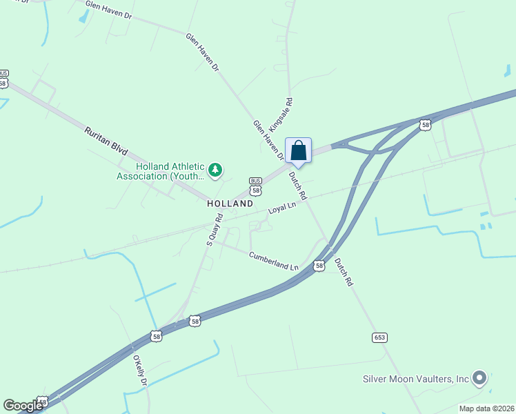 map of restaurants, bars, coffee shops, grocery stores, and more near 6607A Grainary Street in Suffolk