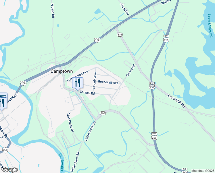 map of restaurants, bars, coffee shops, grocery stores, and more near 319 Pocahontas Avenue in Franklin